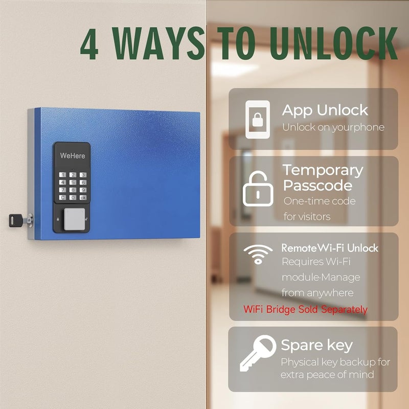 WeHere 16 Key Lock Box Wall Mount, APP Bluetooth/One Time Password Share/Wi-Fi Remote/Fixed Code/Key Unlock, Smart Key Cabinet, Key Organizer Box for Apartment, Hotel, Office, House Key Manage - Image 4